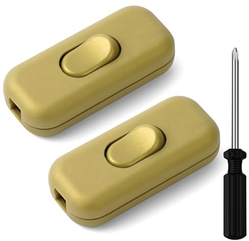 AXFEE 2PCS Interruptor de Cable en Línea, 6A 250V, Botón Torpedo, Oro | Interruptor de cable en línea botón, fácil instalación en línea, para electrodomésticos pequeños o lámparas