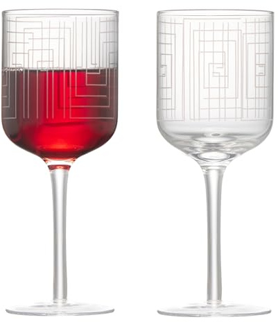 Anton Studio Designs Maze Bicchieri da Vino Contemporanei Artigianali, 250 ml, Trasparenti, Set di 2, Regalo di Compleanno o Matrimonio Unico