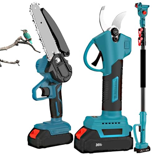 SéCateur Professionnel Sans Fil, SéCateur De Jardin éLectrique De 40 Mm Avec Perche TéLescopique De 2 M, Ciseaux à Branches à Longue PortéE, Kit De Scie à Perche
