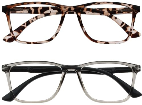 OPULIZE NYX Occhiali luce blu donna e uomo - Occhiali da lettura Antibagliore - Occhiali per computer - Confezione da 2 - Protezione UV - Rettangolare - Marrone Grigio - + 1.00
