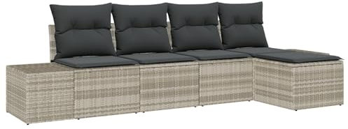 vidaXL Trädgårdsoffset med kudde 5 pcs Ljusgrå konstrotting, Trädgård och Terass, Modern Rattansoffa, Lätt Modulsäten, UV-Skyddad Utesoffa, Flexibel Loungemöbel