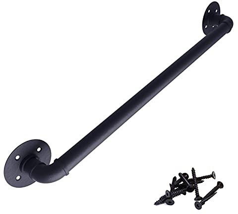 Kit completo per scale in metallo, scala industriale in ferro battuto nero, ringhiera a parete per interni ed esterni, portico, ponte, ringhiera, gradini balaustra (dimensioni: 2,5 m)
