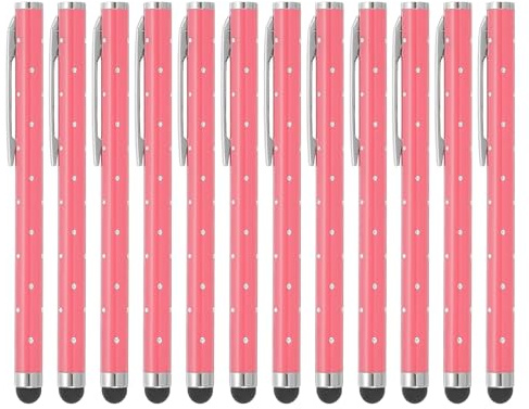 PATIKIL Stylus Pens for Touch Screens, 12 Pcs High Precision Universal Bling Stylus Crystal Metal Capacitive Pen for Touch Screen Devices Phone Tablets Laptop, Pink