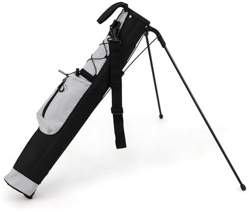 GYMAX Golf Stand Bag, Lightweight Portable Golf Bag with Pocket, Shoulder Strap and Bottle Holder, Small Golf Clubs Bag for Men Women (Grey)