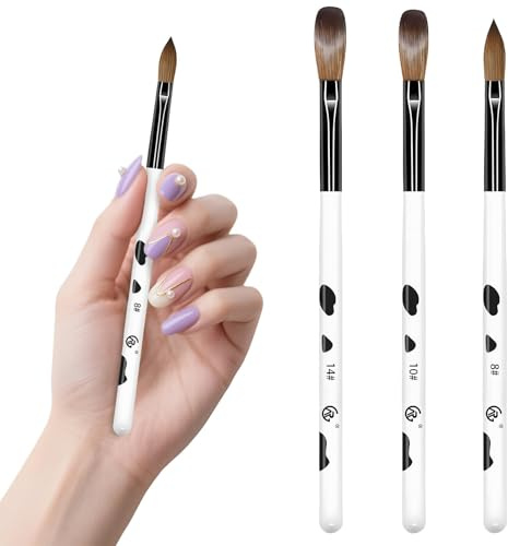 flintronic 3pcs Pinceles para Uñas, Pincel Acrilico Uñas, Cepillo de Uñas Acrílico, Tamaño 8/10/14 Pincel Plano Kit Manicura Set Pintura