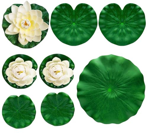 Lily Pads för dammar – konstgjorda dammväxter | flytande blommor | realistiska falska pooler lo-tus | pooldekorationer för regn bakgård sjö bordsuppsatser dal meditation vattenfall fest bröllop