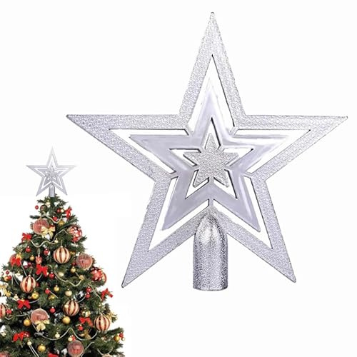 Christbaumspitze in Stern-Form Stern Für Die Weihnachtsbaum-Spitze Weihnachtsbaumstern- Christbaum-Schmuck Aus Kunststoff Baumspitze Weihnachten Für Weihnachtsdeko, Silber Weihnachtsbaumschmuck