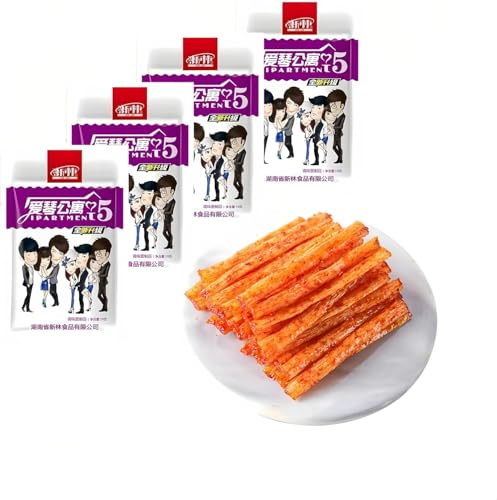 Snack Classici Cinesi, 5 Confezioni di Strisce Piccanti, Strisce Speziate Combinate, Setosi, Speziati, Dolci