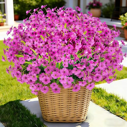 DBFAIRY 16 Bundles Artificial Flowers Outdoor | Purple Fake Silk Flowers UV Resistant Faux Flowers for Home Garden Yard Porch Patio Decor