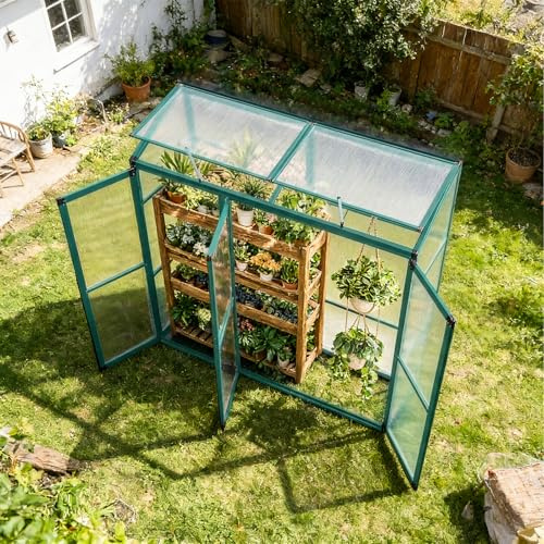 Gegaden Anlehngewächshaus Aluminium Beistell-Gewächshaus (Grün) – 180x55x190cm, 3 Türen & 2 Oberlicht, geeignet für Zitronenbaum-Töpfe, Chrysanthemen & weitere Pflanzen, Greenhouse