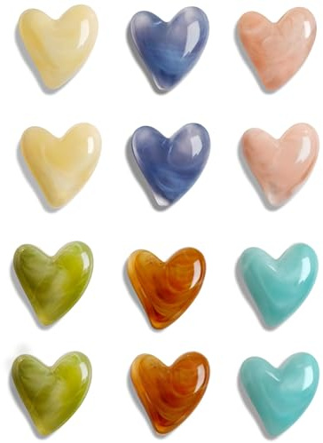 12 Stück Bunte Herz Magnete für Kühlschrank & Whiteboard, 3D Starke dekorative Kühlschrankmagnete in Herzform für Küche, Büro, Klassenzimmer, Spind, Süße Magnete für Tafel,Schrank,für Kinder & Zuhause