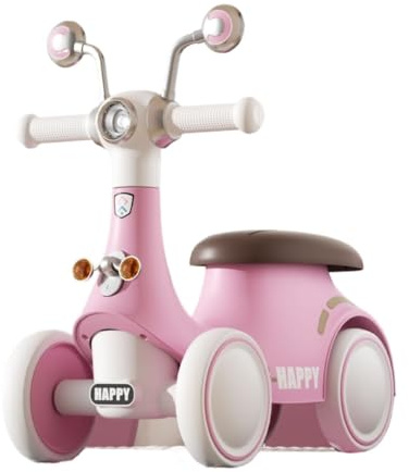 Voiture Porteur Enfant Vélo d'équilibre for bébé avec Musique et lumières sans pédale for garçons et Filles de 1 à 3 Ans, Jouets à enfourcher Vélo-Trolley(Roze)