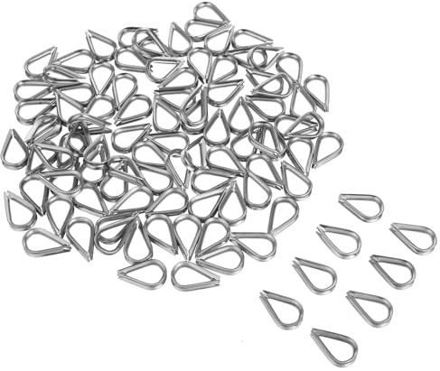 Healeved Guardacabos de Acero Inoxidable Reforzado para Cable de 3 MM 1/8 Pulg 100 Piezas Dedal Protector para Aparejos y Remolque Aplicaciones Industriales y Marinas