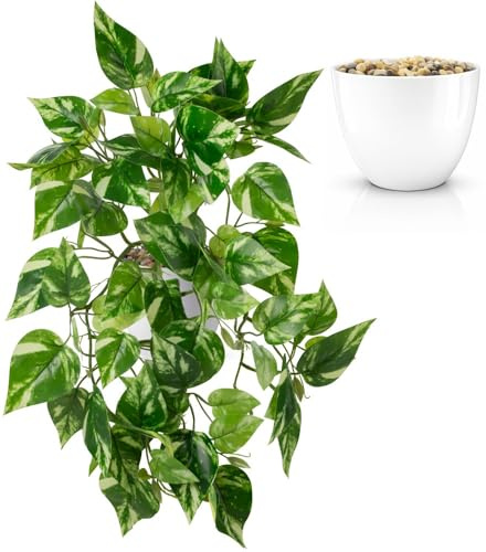 PASCH® Künstliche Hängepflanzen: Efeu künstlich | künstliche Pflanzen wie echt | Kunstpflanzen hängend | Kunstpflanze hängend im Topf | Hängepflanze künstlich mit Topf (Efeutute Aureum A, 41cm)