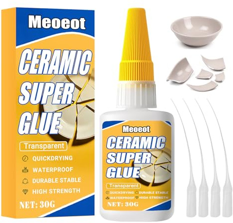 Meoeot Pegamento Cerámica Fuerte, 30g Impermeable Porcelana Cola, Supercola Alta Resistencia, Resistente al Calor & Lavavajillas, Transparente, para Porcelana, Arcilla, Reparación de Jarrones