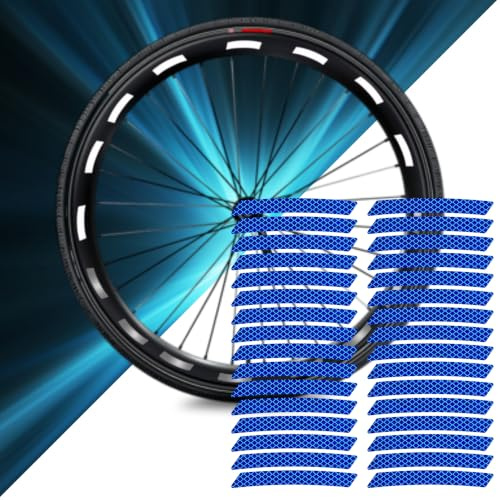 DIN 67520 Fahrrad Felgen Reflektor Aufkleber Katzenaugen Reflexfolie 26/27,5/28/29 Zoll Vorder Hinterrad Diamond Grade DG3 Material hohe Sichtbarkeit Felgenrandaufkleber (Blau 4095, Set-32)