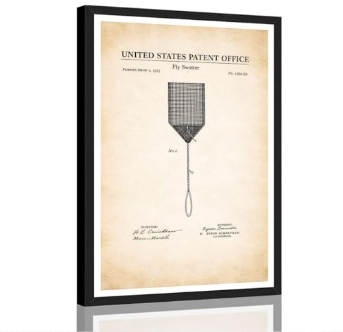 Framed Vintage Fly Swatter Patent Poster Canvas Print Art Wall Art Painting Pictures Wall Decor Home Decor Living Room Bar Apartment (Black Framed,24 Lx36 W)