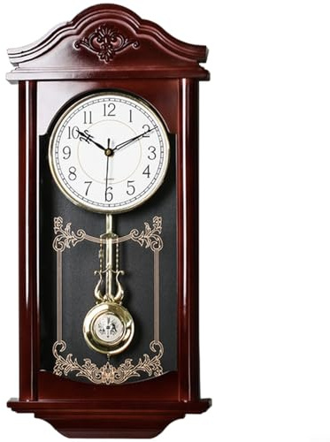 BEAZOOM Orologio da parete a pendolo in mogano, stile vintage, con movimento silenzioso, per soggiorno e casa, decorazione retrò