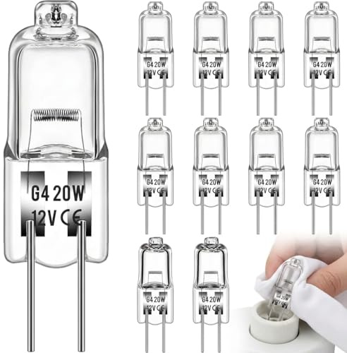 12 PCS Warmweiß Halogen Leuchtmittel G4 12V 20W 2700K 280LM Kein Flackern | 280LM Halogenlampen Tragbar und Kompakt mit 2 Pins für Kristallkronleuchter Schränke Küchen Dunstabzugshauben und Mikrowellen