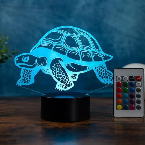 SpadinsLaserDreams Schildkröte Lampe LED – Nachtlicht Tiermotiv, Kinderzimmer Deko, Geschenk für Kinder & Tierfreunde, 16 Farben dimmbar mit Fernbedienung