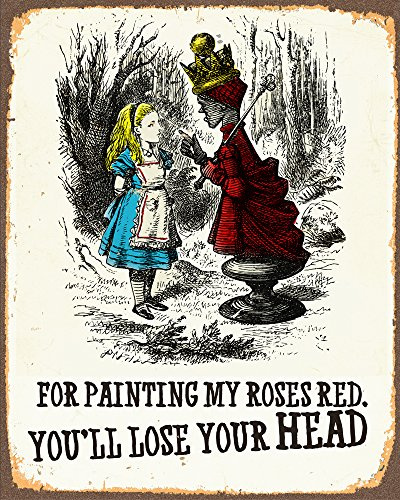 Alice nel paese delle meraviglie perdere la testa in metallo 15,2 x 20,3 cm placca retro immagine artistica
