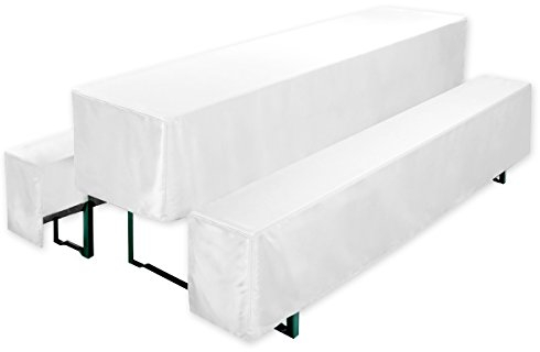 Gräfenstayn® Valentin - Biertischhussen-Set 3 TLG für Bierzeltgarnitur - 50cm oder 70cm Tischbreite - mit Öko-Tex Siegel Standard 100 : Geprüftes Vertrauen 30570 (Weiß, 50x220cm)