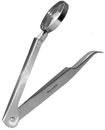 May Lupenpinzette Splitterpinzette abgewinkelt 13,3 cm Edelstahl | Präzise, abgewinkelte Pinzette mit Lupe für Modellbau, Kosmetik und schnelle Versorgung