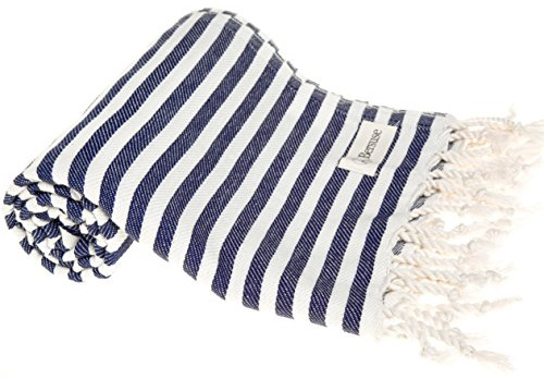 Bersuse 100% Cotton Malibu Turkish Towel - 37x70 Inches, Dark Blue