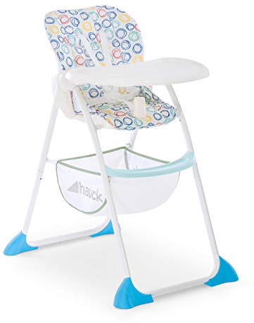 hauck Hochstuhl Sit N Fold für Kinder ab 6 Monate bis 15 kg, Klappbarer Reisehochstuhl mit Tisch, Einhändig Verstellbare Rückenlehne, Ultra Leicht, Großer Korb (Circles Multi)