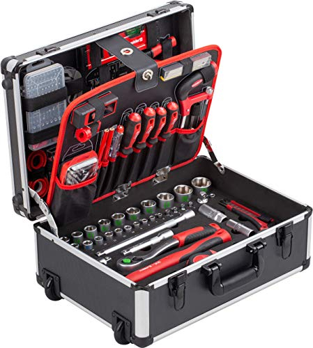 Meister Werkzeugtrolley 238-teilig - Werkzeug-Set - Teleskophandgriff / Profi Werkzeugkoffer befüllt / Werkzeugkiste fahrbar auf Rollen / Werkzeugbox komplett, Schwarz/Silber, 8971480
