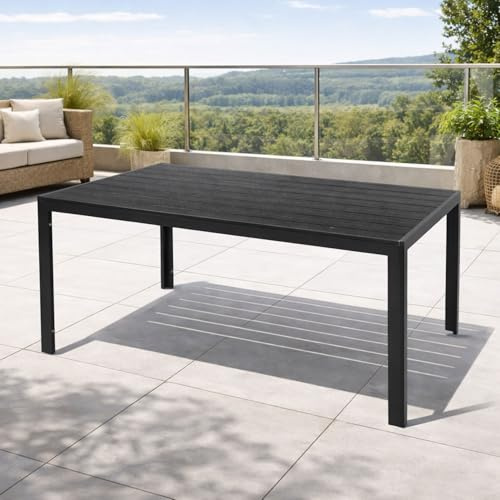 Mojawo Aluminium Gartentisch anthrazit/schwarz Esstisch Gartenmöbel Tischplatte Non Wood Holzimitat wetterfest 150x90x74cm