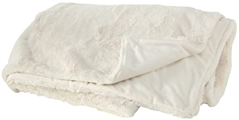 Boltze Decke Storan (Größe 150x200 cm, Farbe cremeweiß, Kuscheldecke aus Polyester, ideal für kalte Winterabende, Fell-Optik) 1015376