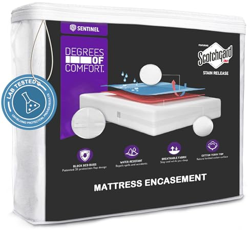 Degrees of Comfort Mattress Encasement Full Size | Waterproof Bed Bug Proof Cover Premium Zippered Six-Sided Protector 9-12 Inch Deep 3M Scotchgard