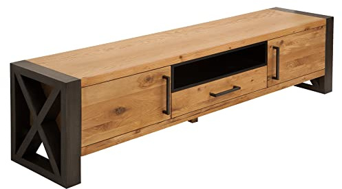 invicta INTERIOR Massives TV-Board Thor 200cm Wild Eiche geölt Lowboard im Industrial Design Sideboard Wohnzimmerschrank