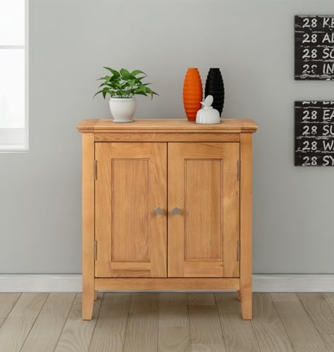 Hallowood Furniture Hereford Small Cupboard w/Adjustable Shelf, Light Oak | Shoe Storage Cabinet with Shelf, Wooden Oak Shoe Cabinet for Bedroom or Hallway, Kitchen, Bathroom or Living Room Furniture