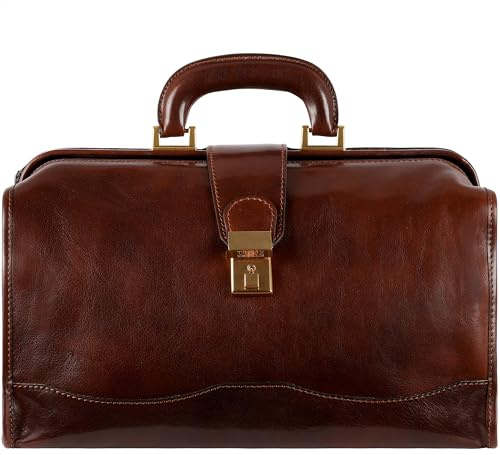 Time Resistance Borsa da medico in pelle, fatta a mano in Italia, stile vintage, valigetta in vera pelle, Marrone, Small