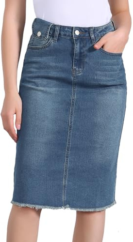 Allegra K Falda de Mezclilla Casual para Mujer Falda Cortas con Ventilación Trasera de Cintura Alta Azul L