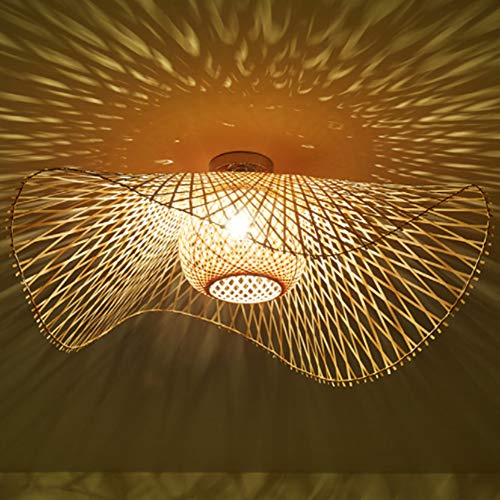 COCOL Natürliche Deckenlampe Aus Bambus Und Rattan Landbeleuchtung Deckenleuchte E27 Retro Deckenlicht Handgewebte Korridorlampe Schlafzimmer Restaurant Dekoration Lampe Energiesparlampe,75cm