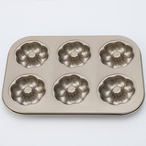 AUSUKY Donut-Form mit 6 Mulden, Edelstahl, Kuchenform, Küchenwerkzeug, Backform (E)