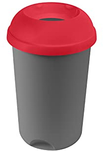Addis Open 50 Litre Recycling Office Commercial Business Utility Waste Bin, Colour Coded Red lid with Metallic Base, 519038AMP, Red & Metallic Grey