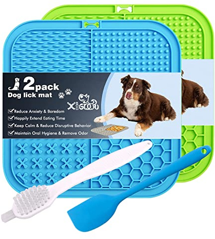 XIGOU Dog Lick Pad, 2-Pack Large Licking Mat for Dogs, Slow Feeder Dog Licking Mat with Suction Cups. Boredom & Anxiety Reducer, Perfect for Food, Treats, Yogurt, or Peanut Butter.