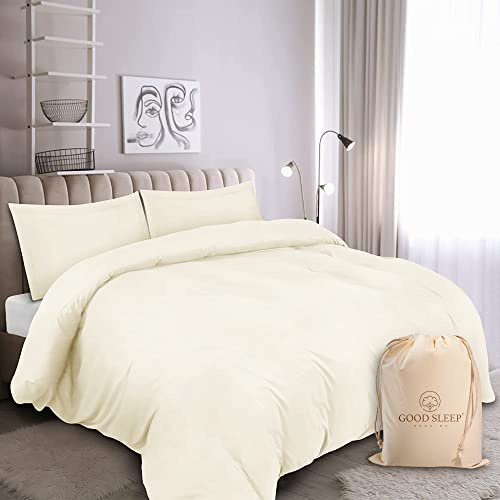 100% Egyptian Cotton Super King Size Duvet Cover Set, 1000 TC, 3 Pc, Ivory | Sateen Weave 3 Pc Super King Bedding, Soft Duvet Covers, (1 Super King Duvet Cover, 2 Pillowcovers), Egyptian Cotton Bedding