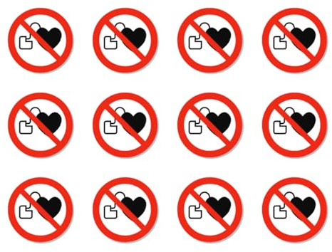 Kein Zutritt für Personen mit Herzschrittmachern oder implantierten Defibrillatoren, Verbotszeichen: P007 - DIN EN ISO 7010 / ASR A1.3 - Aufkleber: Ø 2,5 cm, 12 Stück
