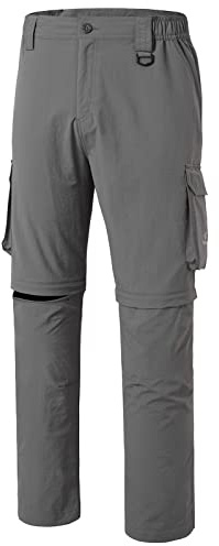 BASSDASH Men’s Outdoor Quick Dry Convertible Pants Zip-Off Water Resistant Lightweight Fishing Hiking Cargo Shorts UPF50+ Dark Grey