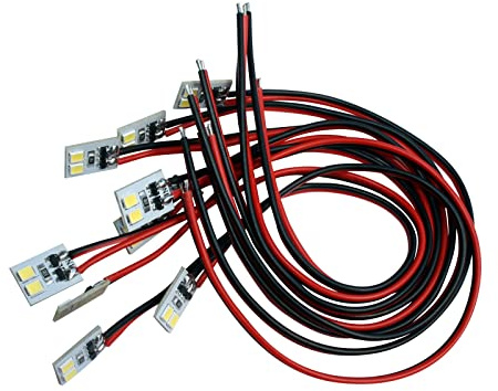 10 STK. LED Hausbeleuchtung 10x10mm Weiss mit Kabel 20cm warmweiß kaltweiß (10-19V, warmweiß)