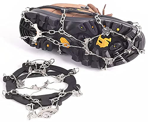 MuscleForge® Steigeisen für wandern mit 8 Zähne, Schneeketten für Schuhe, Grödeln wandern aus Stahl, Mountain crampons with 8 Spikes for Snow and Ice, Größe 38-45 flexibel, für Männer und Frauen