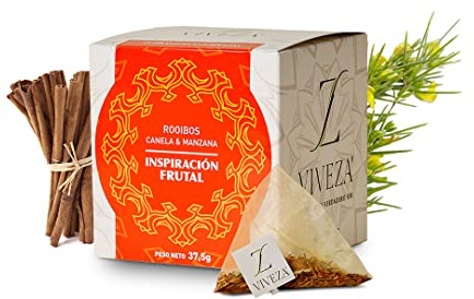 Viveza - Inspiración Frutal Infusión Rooibos con Canela y Manzana - Gran Alternativa al Té o al Café - Sin Teína - Caja por 15 Pirámides Ensobradas - 37,5 gr