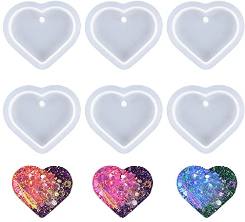 Nifocc 6 stampi a forma di cuore in silicone e resina epossidica