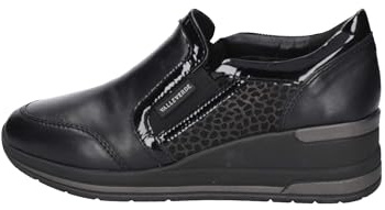 Valleverde 36460 Casual Sneaker Dam Läder Svart Häl Kilklack 5 Cm Sole Gummi, Svart, 39 EU