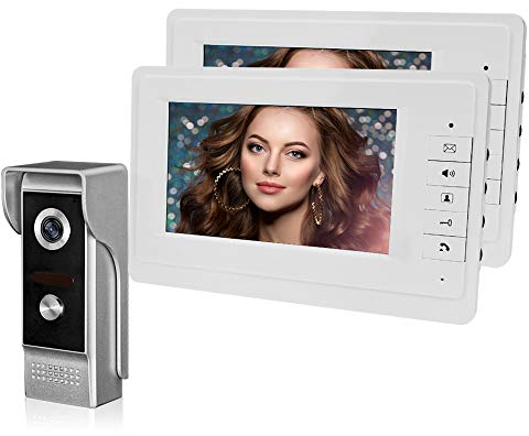 QttyElok Wired Video intercom Doorbell Phone System for Home 7'' TFT 2 Unit Monitors 700TVL Metal Camera gate System